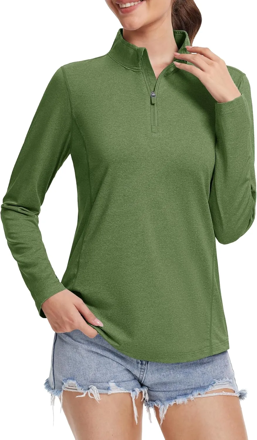 MAGCOMSEN Women's Long Sleeve Shirts 1/4 Zip Pullover UPF 50  Sun Protection Quick Dry Hiking Athletic Workout Tops
