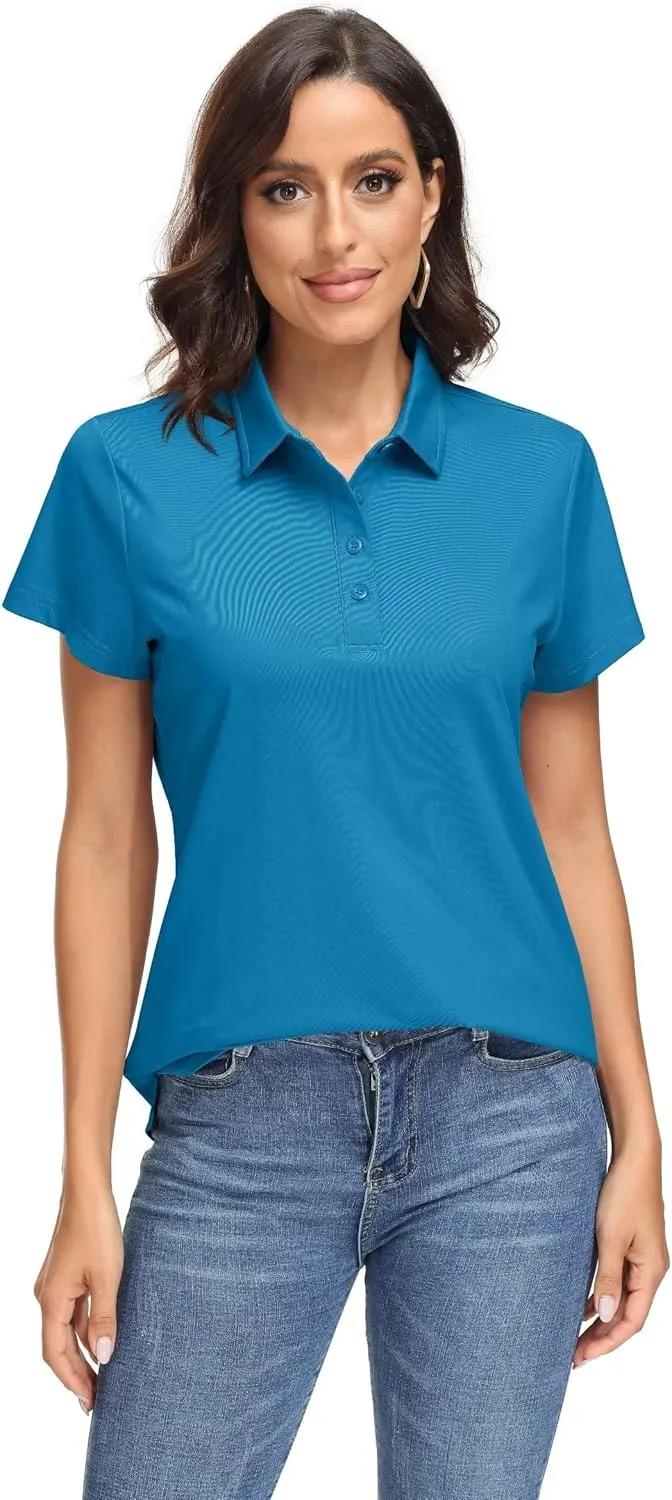 MAGCOMSEN Women's Polo Shirts UPF 50  Sun Protection 4 Buttons Casual Work Quick Dry Short Sleeve Collared Golf Shirt