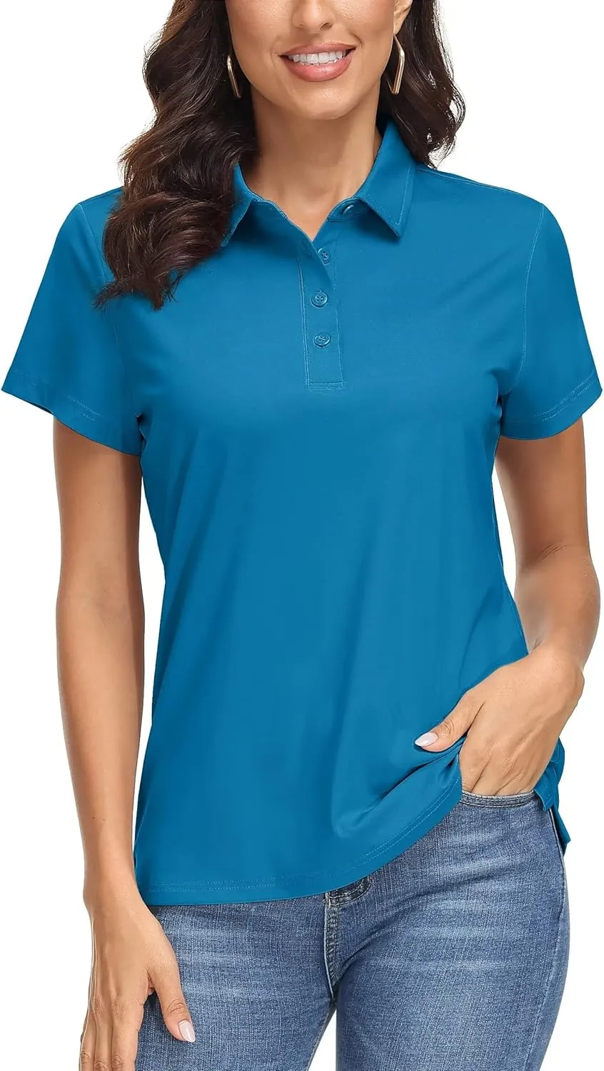 MAGCOMSEN Women's Polo Shirts UPF 50  Sun Protection 4 Buttons Casual Work Quick Dry Short Sleeve Collared Golf Shirt