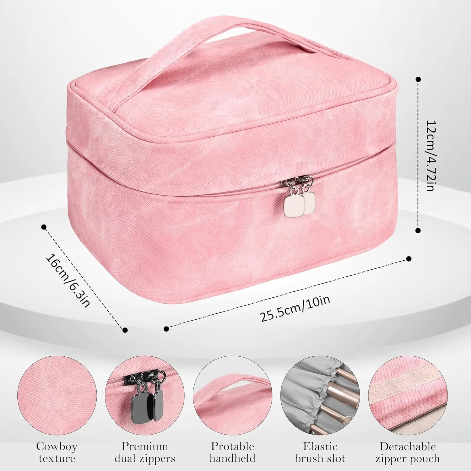 Makeup Bag, Portable Cosmetic Bag, Large Capacity Travel Makeup Case Organizer,Stylish Denim-Look Toiletry Bag for Women Girls With Handle and Removable Pouch
