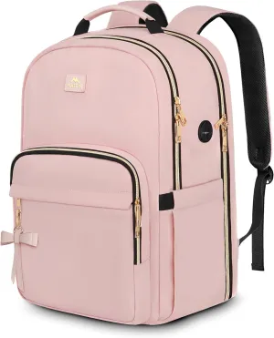 MATEIN Laptop Backpack Women 17 Inch, Extra Large Pink Travel Backpack TSA Approved with Luggage Strap and USB Charging Hole, Water Resistant Anti Theft Padded Work Computer Bag for Nurse College