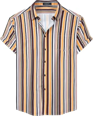MCEDAR Mens Casual Button Down Shirts Short Sleeve Striped Summer Vintage Beach Vacation Shirt (Size S-5XL Big and Tall)