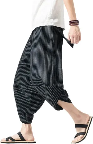 Men Cotton Harem Pants Hip Hop Trousers Cross Bloomers Calf-Length Pants Joggers Streetwear Pants