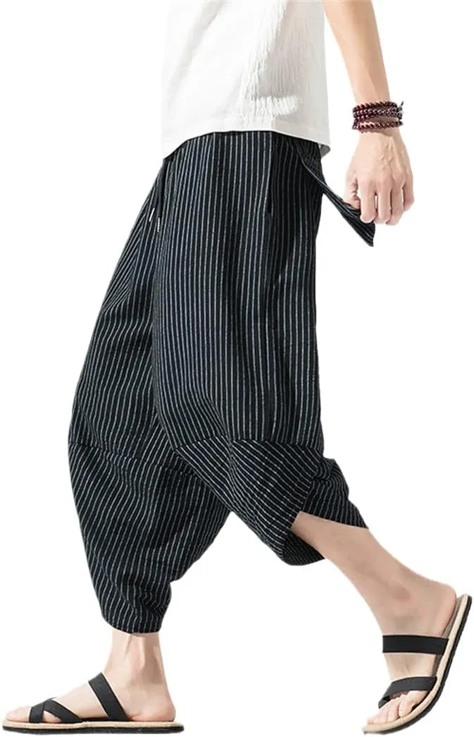 Men Cotton Harem Pants Hip Hop Trousers Cross Bloomers Calf-Length Pants Joggers Streetwear Pants