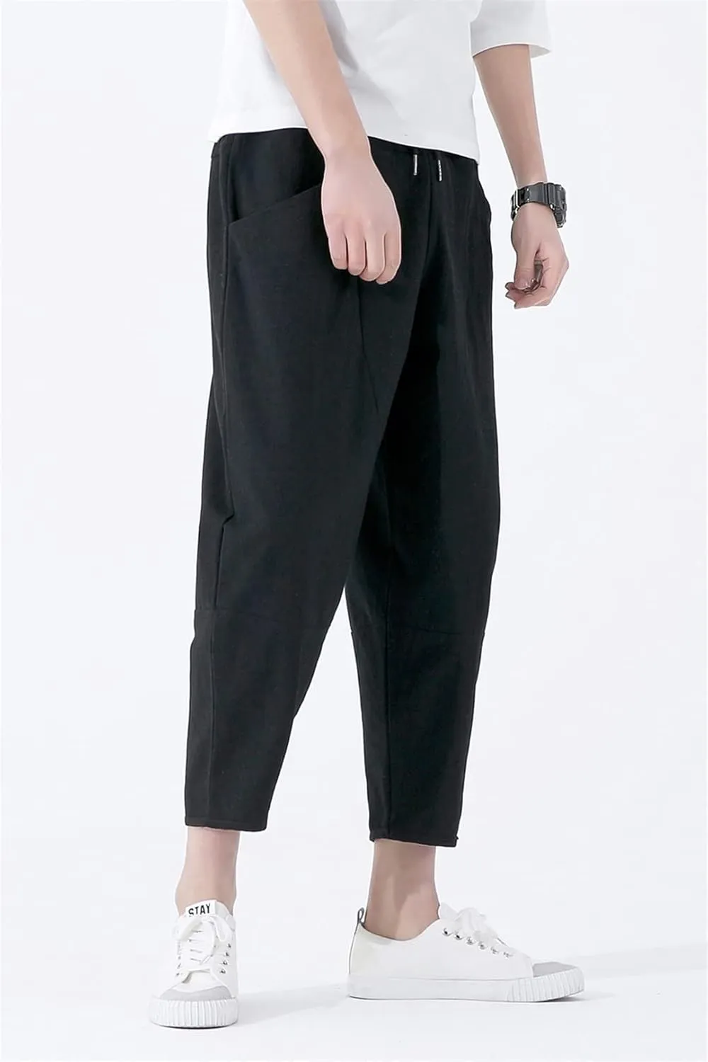 Men Cotton Harem Pants Summer Outdoor Lightweight Loose Jogging Anlke Lenght Pants