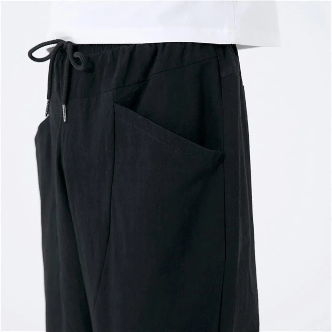 Men Cotton Harem Pants Summer Outdoor Lightweight Loose Jogging Anlke Lenght Pants