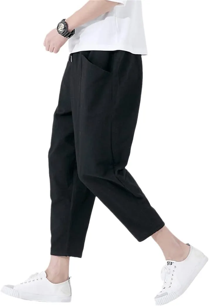 Men Cotton Harem Pants Summer Outdoor Lightweight Loose Jogging Anlke Lenght Pants