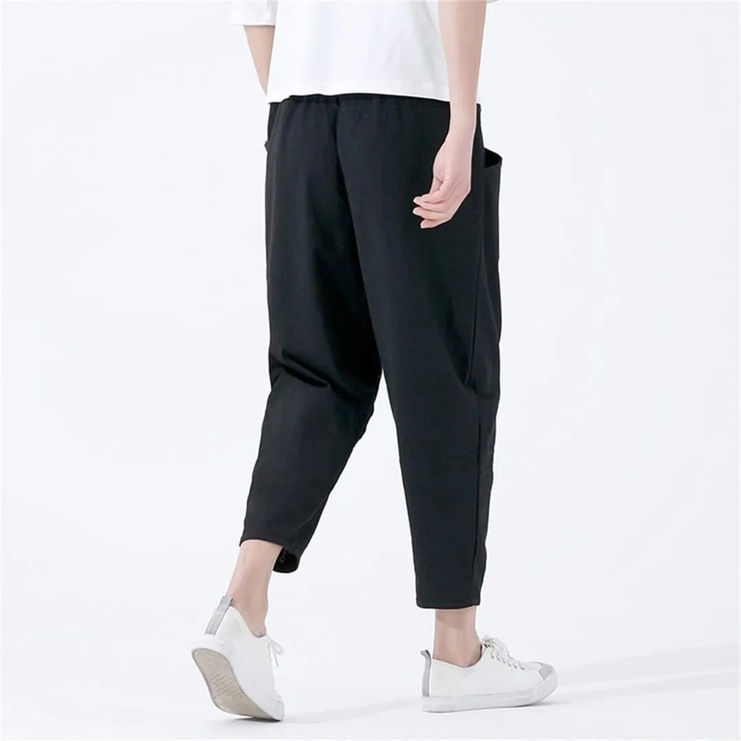 Men Cotton Harem Pants Summer Outdoor Lightweight Loose Jogging Anlke Lenght Pants