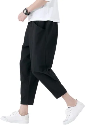 Men Cotton Harem Pants Summer Outdoor Lightweight Loose Jogging Anlke Lenght Pants
