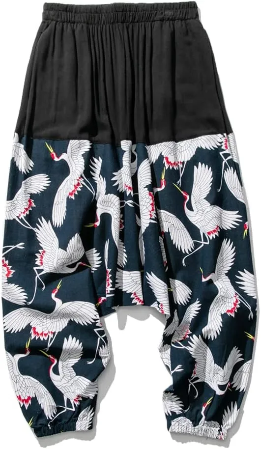Men Harem Pants Hip Hop Wide Leg Trousers Casual Loose Vintage Nepal Style Pants