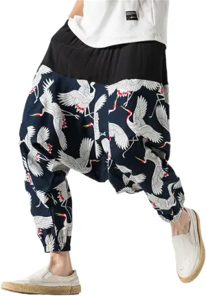 Men Harem Pants Hip Hop Wide Leg Trousers Casual Loose Vintage Nepal Style Pants