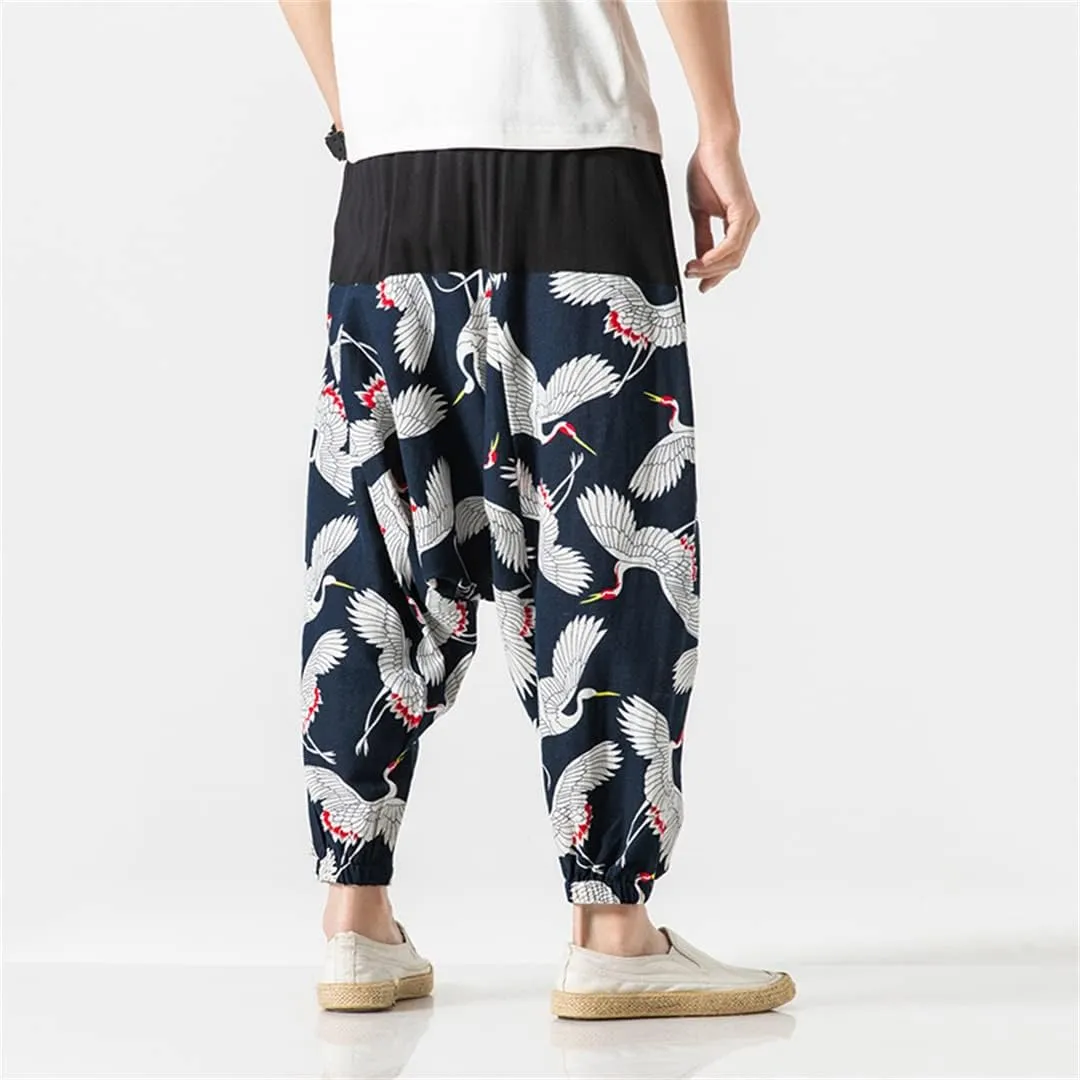 Men Harem Pants Hip Hop Wide Leg Trousers Casual Loose Vintage Nepal Style Pants