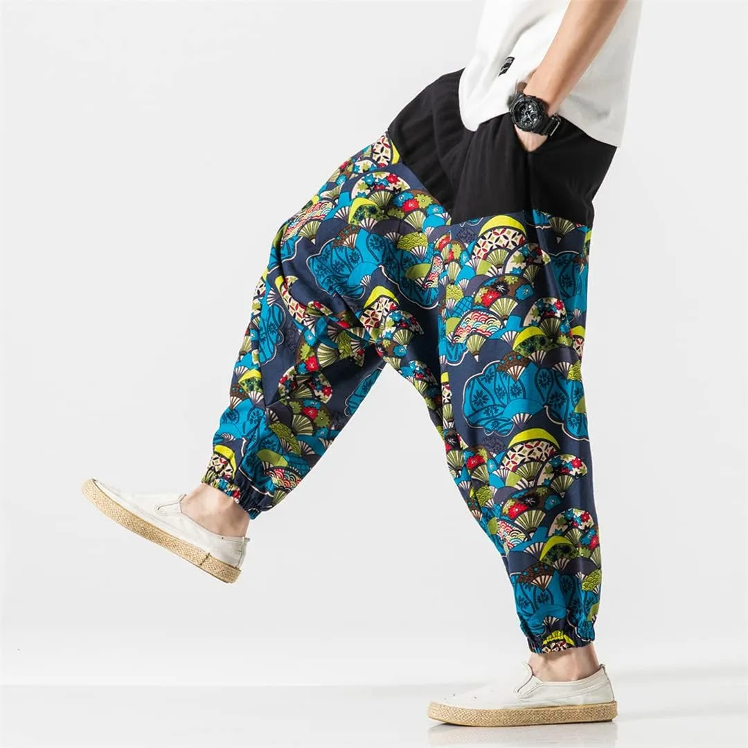 Men Harem Pants Hip Hop Wide Leg Trousers Casual Loose Vintage Nepal Style Pants
