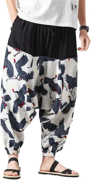 Men Harem Pants Hip Hop Wide Leg Trousers Casual Loose Vintage Nepal Style Pants