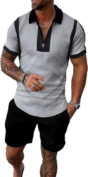 Men Track Suits 2 Piece Set Summer Casual Outfits Fashion Polo Shirts Short Sleeve and Shorts Set Vacation Clothes