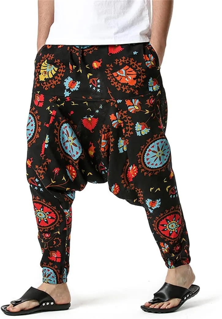 Men Yoga Loose Style Harem Pants Streetwear Hip-Hop Wide Leg Trousers Vintage Aladdin Pants
