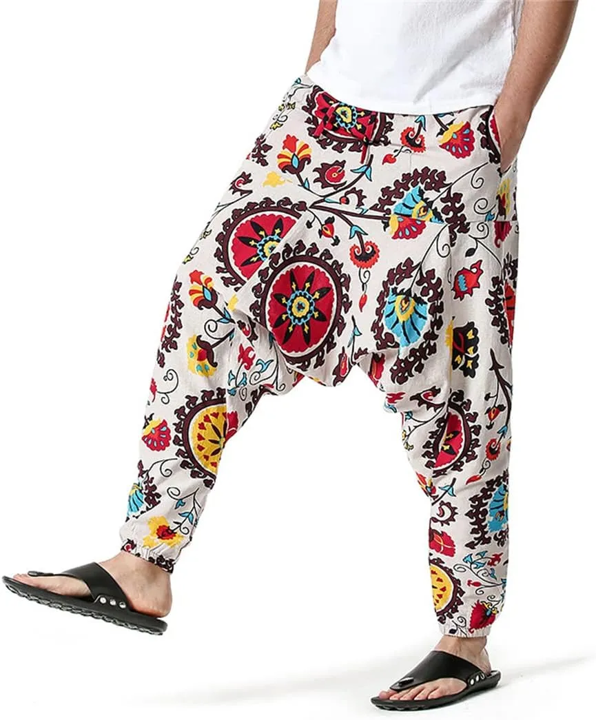 Men Yoga Loose Style Harem Pants Streetwear Hip-Hop Wide Leg Trousers Vintage Aladdin Pants