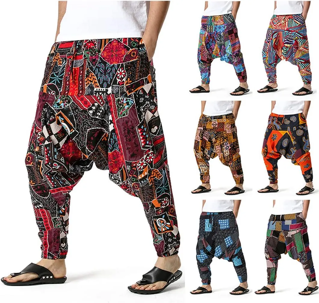 Men Yoga Loose Style Harem Pants Streetwear Hip-Hop Wide Leg Trousers Vintage Aladdin Pants