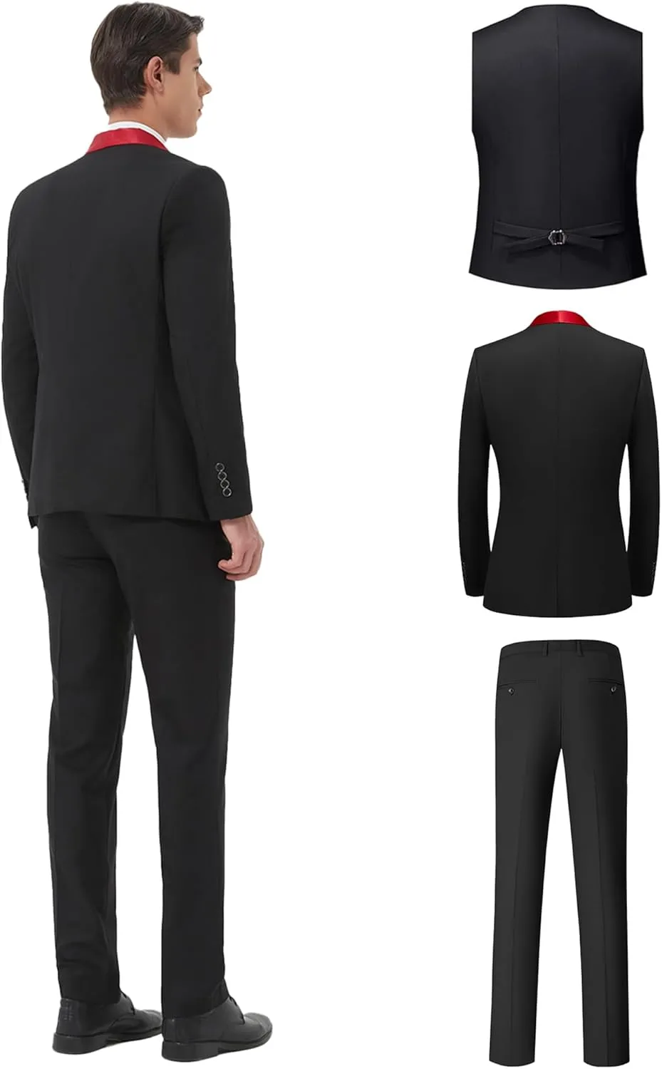 Men's 6 Pieces Slim Fit Suit 1 Button Blazer Jacket Vest Pants Shirts Tie Bow Tie Tuxedo Set for Dinner Party Wedding
