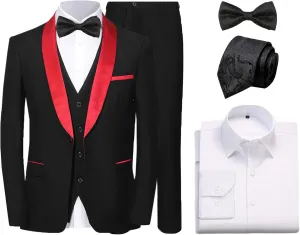 Men's 6 Pieces Slim Fit Suit 1 Button Blazer Jacket Vest Pants Shirts Tie Bow Tie Tuxedo Set for Dinner Party Wedding