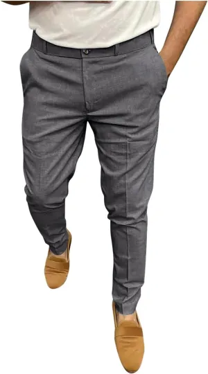 Mens Business Casual Pants Slim Fit Cotton Lightweight Straight Leg Pants with Pockets Retro Skinny Work Pants