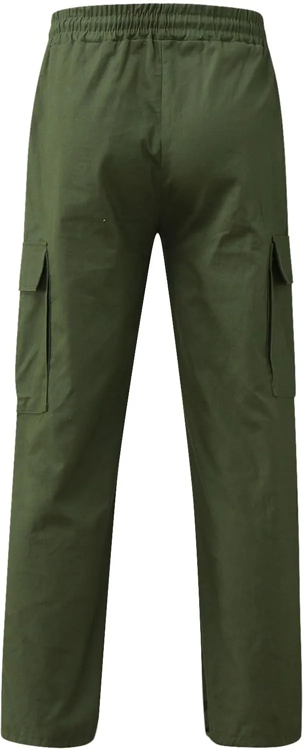 Mens Cargo Pants Summer Lightweight Elastic Waist Wide Pant Loose Fit Joggers Outdoor Hiking Trousers