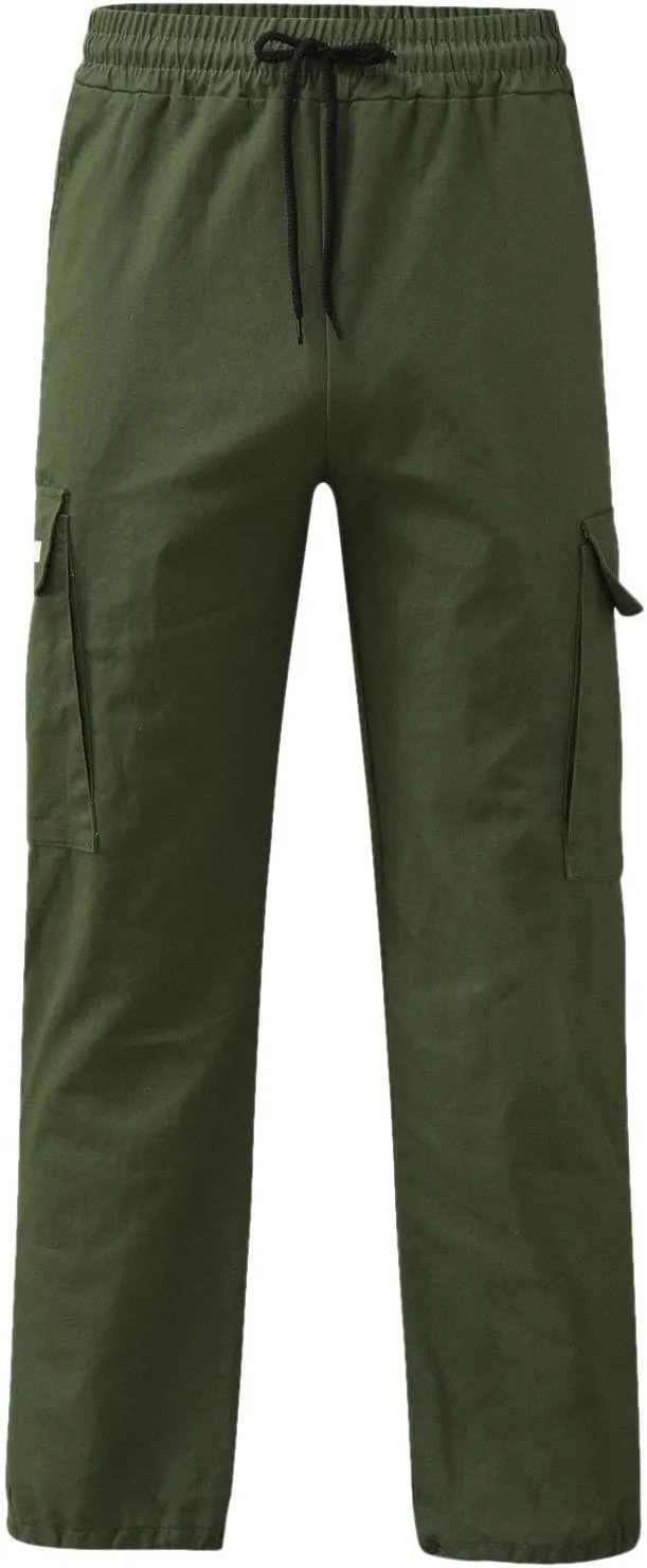 Mens Cargo Pants Summer Lightweight Elastic Waist Wide Pant Loose Fit Joggers Outdoor Hiking Trousers