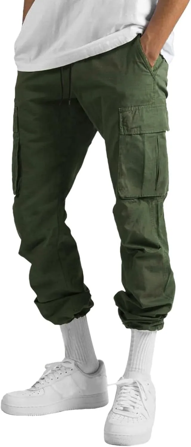 Mens Cargo Pants Summer Lightweight Elastic Waist Wide Pant Loose Fit Joggers Outdoor Hiking Trousers