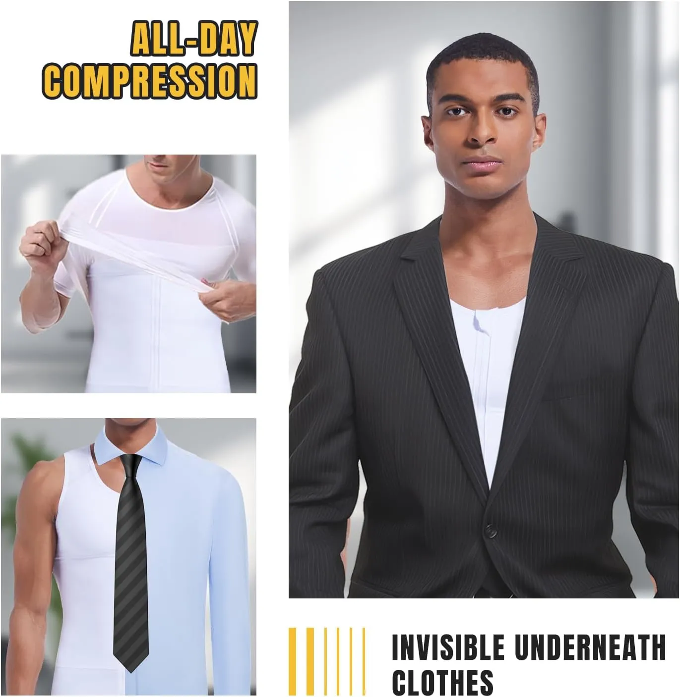 Mens Compression Zipper Vest,Gynecomastia Tummy Control Shirt,Back Support Shapewear Slimming Undershirt