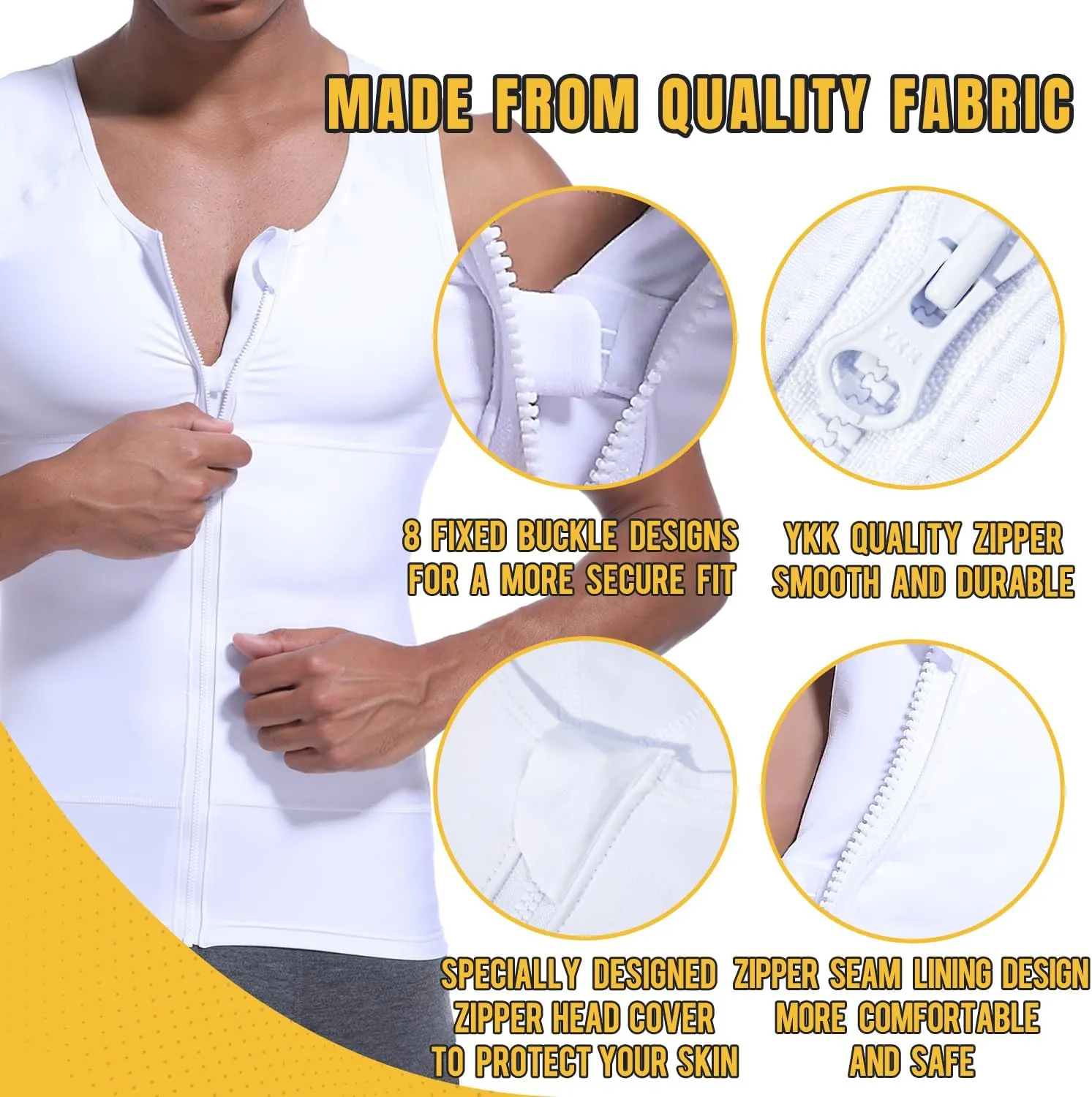 Mens Compression Zipper Vest,Gynecomastia Tummy Control Shirt,Back Support Shapewear Slimming Undershirt