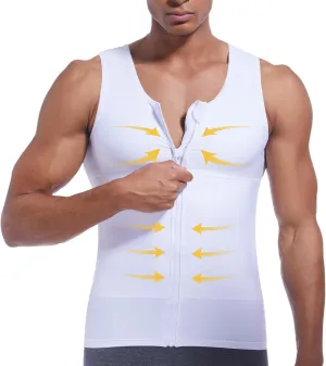 Mens Compression Zipper Vest,Gynecomastia Tummy Control Shirt,Back Support Shapewear Slimming Undershirt