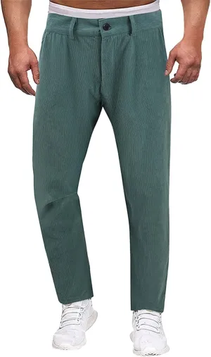 Mens Corduroy Pants Slim Fit Straight Leg Spring Casual Warm Up Pleated Pants Flat-Front Stretch Chino Work Trousers