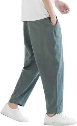 Men's Cotton and Linen Casual Pants Solid Color Simple Loose Straight Harem Pants