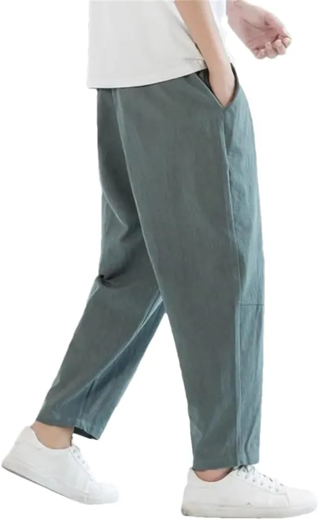 Men's Cotton and Linen Casual Pants Solid Color Simple Loose Straight Harem Pants