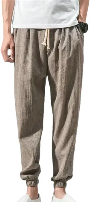 Mens Cotton Linen Casual Harem Pants Men Joggers Men Summer Trousers Chinese Style Baggy Pants