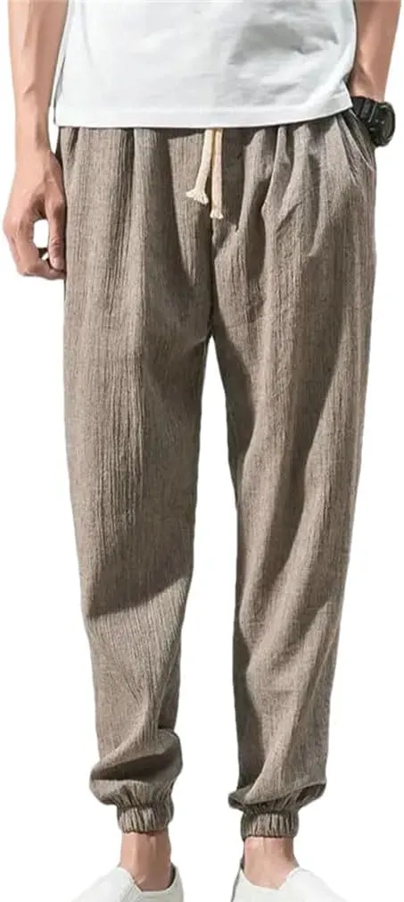 Mens Cotton Linen Casual Harem Pants Men Joggers Men Summer Trousers Chinese Style Baggy Pants