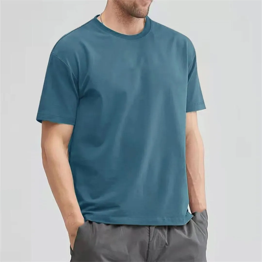 Men's Cotton Short Sleeve T-Shirt Summer T-Shirts Loose Short-Sleeved Casual Basic Shirt O Neck Solid Color