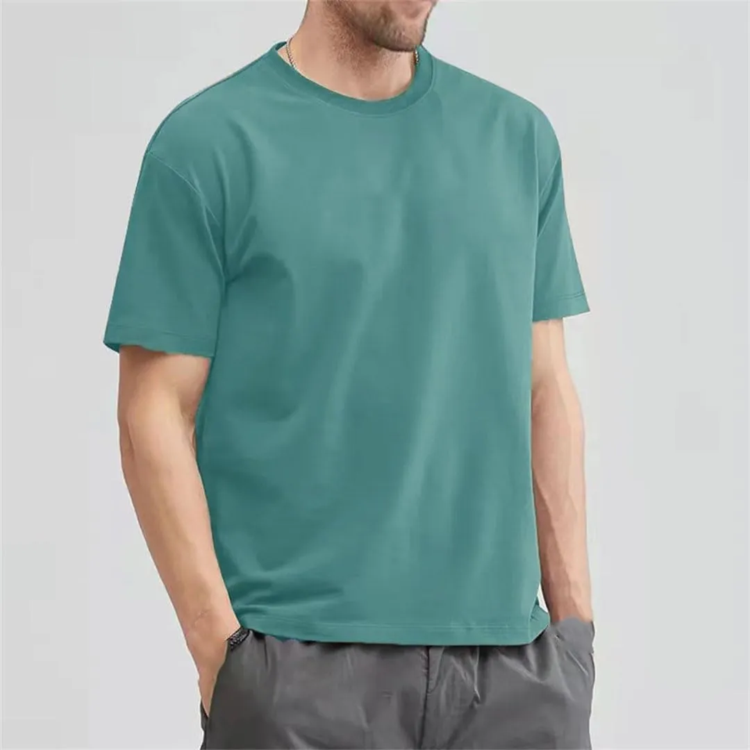 Men's Cotton Short Sleeve T-Shirt Summer T-Shirts Loose Short-Sleeved Casual Basic Shirt O Neck Solid Color