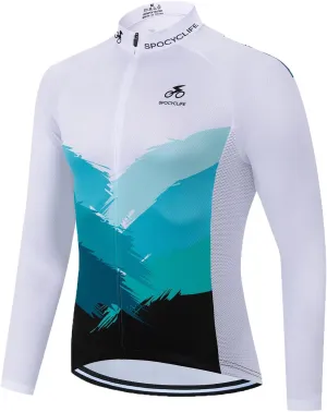 Men's Cycling Bike Jersey Long Sleeve Full Zipper with 3 Rear Pockets Mountain Bike Shirts