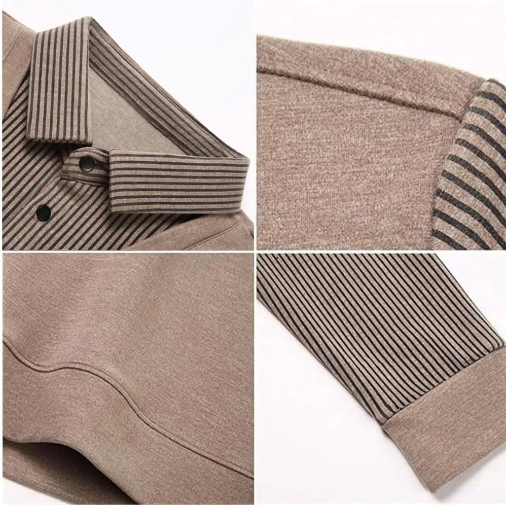 Men's Fake 2-Piece Knitted Shirt,Warm Anti-Wrinkle Two-Piece,Business Casual Fleece Thickening Dress Polo Shirts