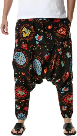 Men's Hippie Baggy Boho Yoga Harem Pants African Pattern Print Sweatpants Casual Hip Hop Pant