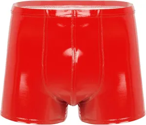 Men's Latex PVC Faux Leather Shiny Metallic Boxer Briefs Short Pants Solid Shorts Hot Pants