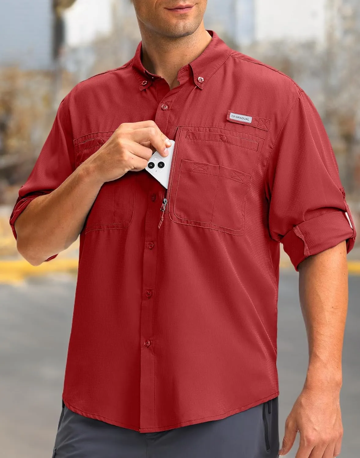 Men's Long Sleeve Sun Protection Fishing Shirt with Zipper Pockets UPF 50  Lightweight Cool Sun Shirts for Men Hiking Outdoor