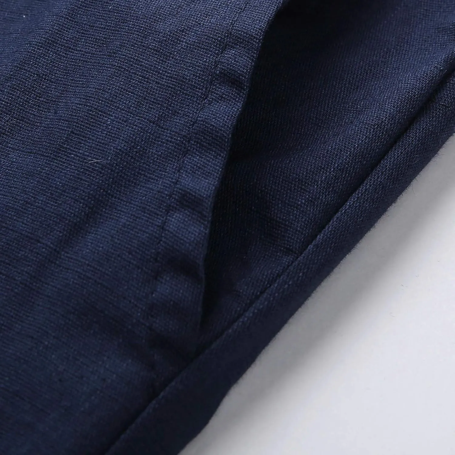 Mens Slim Fit Cotton Linen Pants Straight Leg Elastic Waist Classic Chino Pants Lightweight Beach Yoga Trousers with Pockets