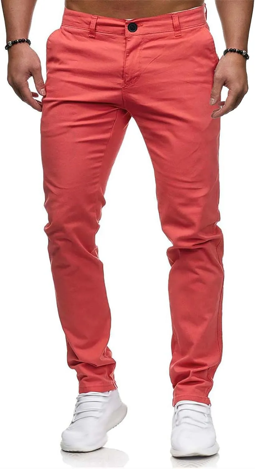 Men's Slim Fit Pants Flat Front Stretch Skinny Tapered Dress Pants Elastic Waist Lightweight Work Pant with Pockets