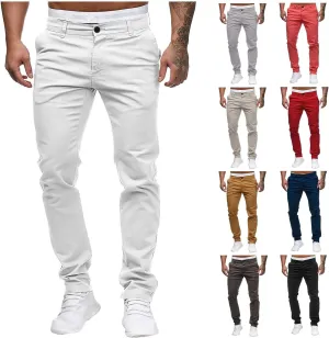 Men's Stretch Dress Pants Slim Fit Skinny Suit Pants Flat Front Chino Pant Elastic Waist Lightweight Pant w/Pockets