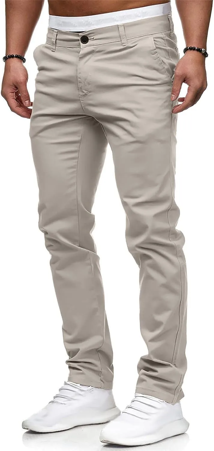 Men's Stretch Dress Pants Slim Fit Skinny Suit Pants Flat Front Chino Pant Elastic Waist Lightweight Pant w/Pockets