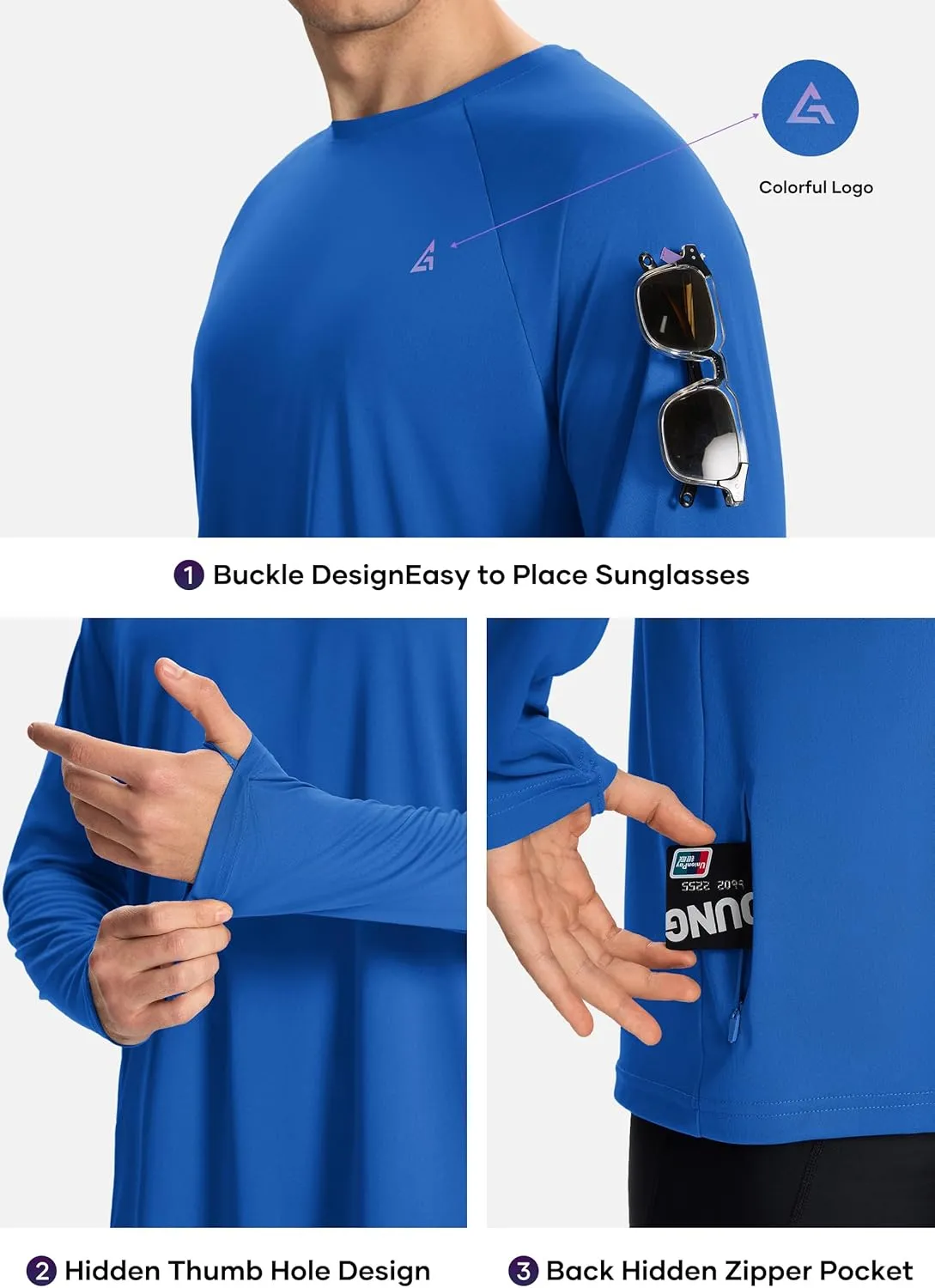 Mens Sun Protection Shirts UPF 50  Long Sleeve UV Shirt Rash Guard for Men Quick Dry Swim Fishing Beach Athletic