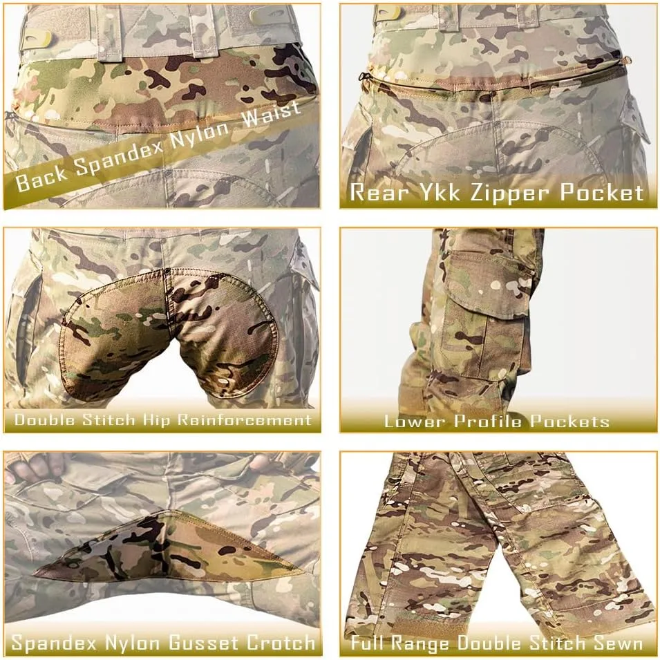 Mens Tactical Pants with Knee Pads Camo Cargo Pants Waterproof Hiking Pants 10 Pockets No Belt