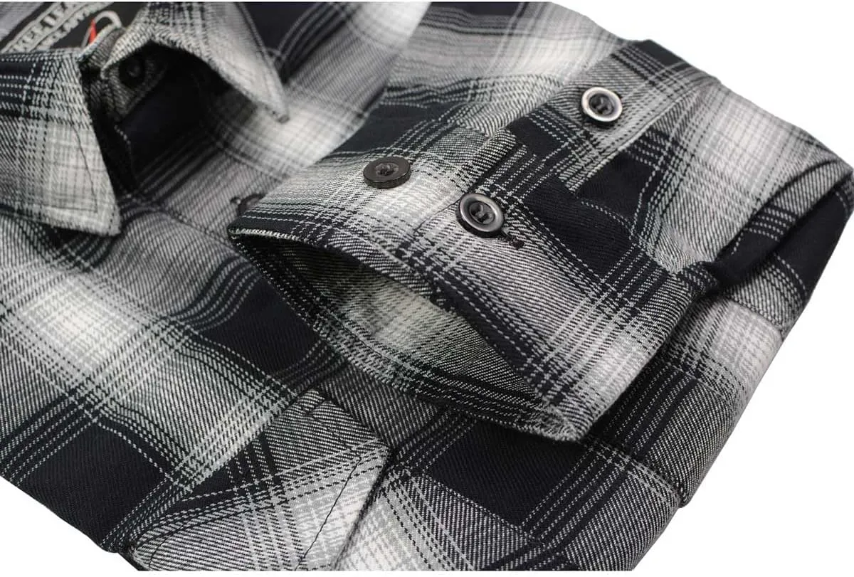 Milwaukee Leather MNG11654 Men's Black and White Long Sleeve Cotton Flannel Shirt
